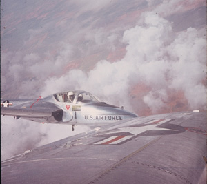 David flying a T37 with an instructor in pilot training at Webb AFB