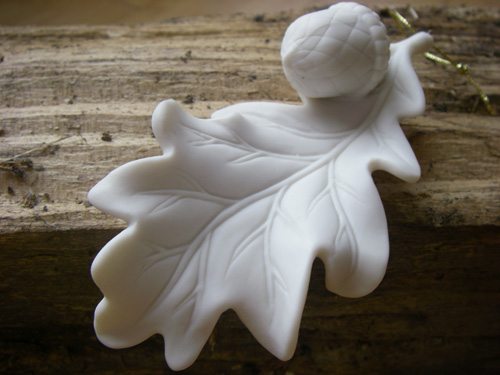 A porcelain oak leaf and acorn ornament from my Living Christ Christmas tree