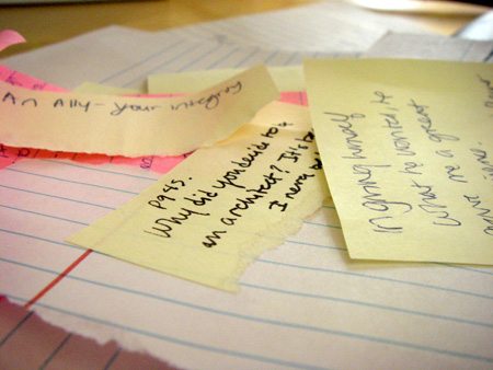 Bits of paper on my desk with questions and answers