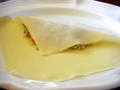 Step Two - Fold the point of the wrapper over the filling Step Two - Fold the point of the wrapper over the filling